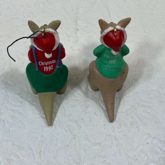VTG Set of Christmas 1991"Mom & Dad To Be" Kangaroo Hanging Tree Ornaments 2.25" - Picture 5 of 8